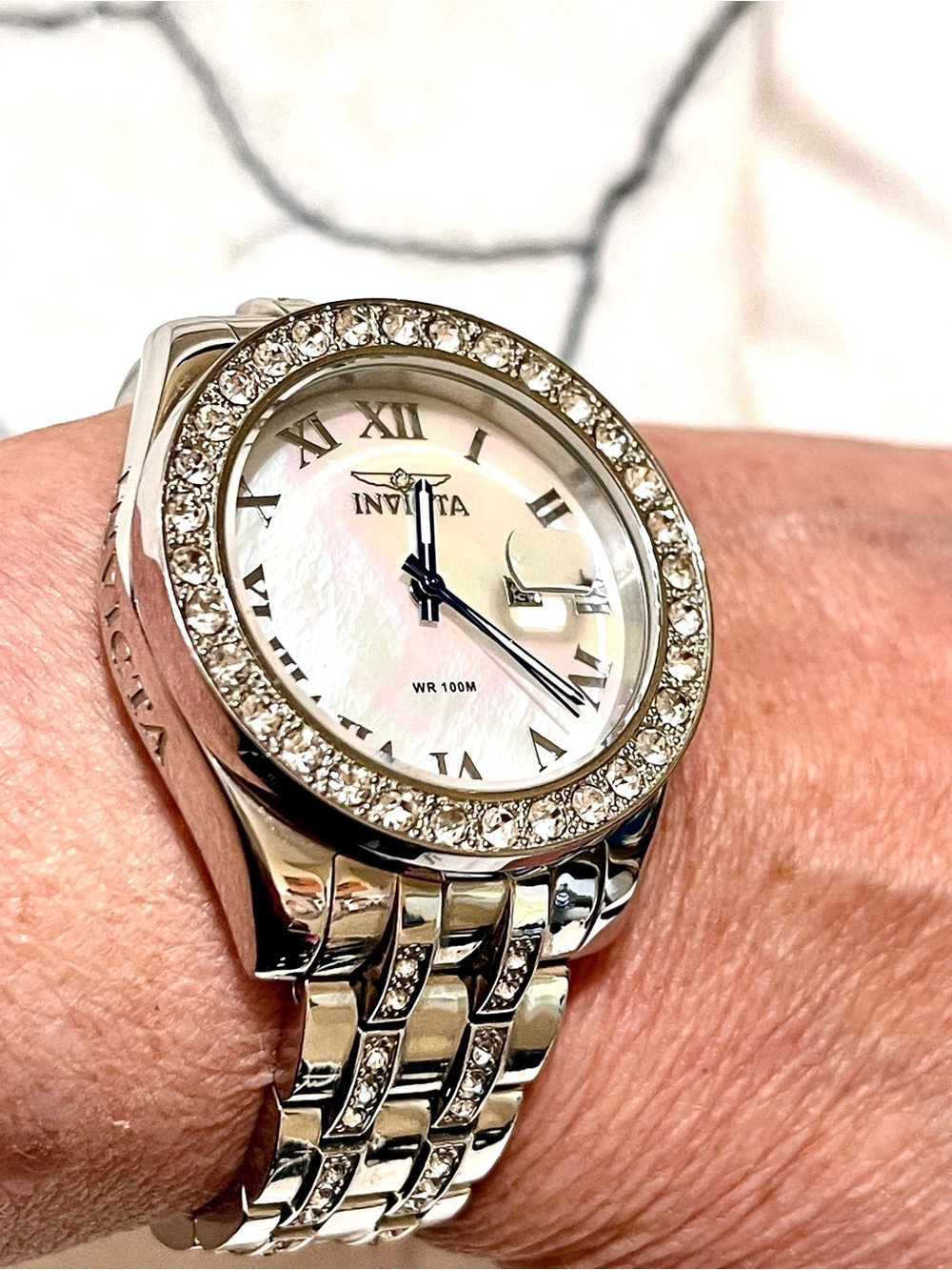 Invicta Silver Crystal Bezel Women's Watch with Mother-of-Pearl Dial